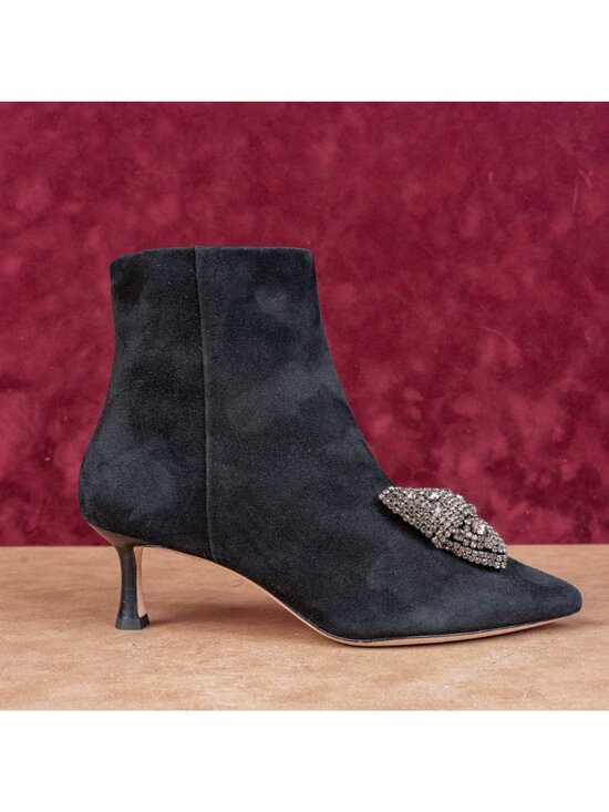 Tory Burch Women Crystal embellishment Bow Black Suede Ankle Boots sz 6.5 - Picture 4 of 9